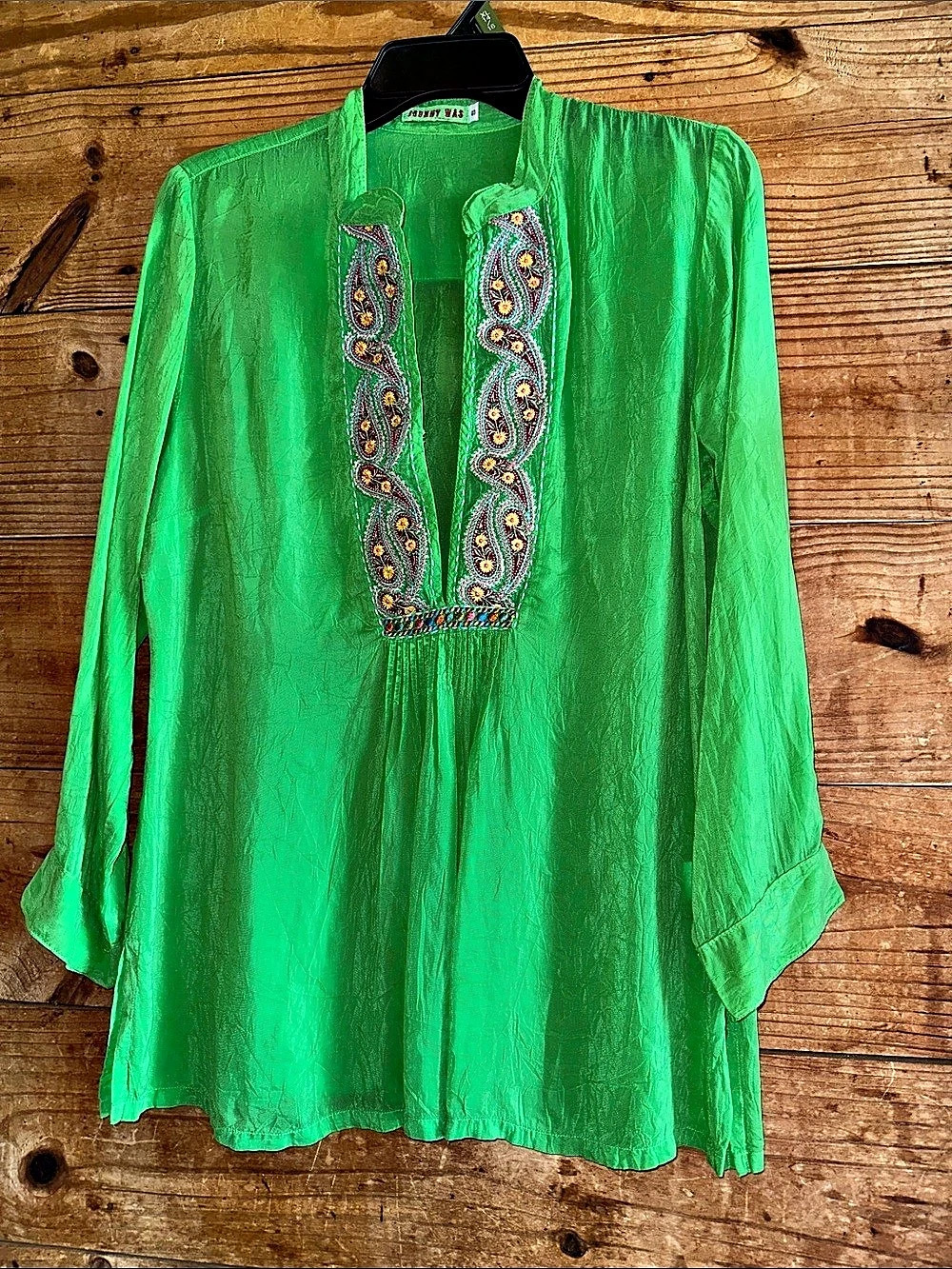 Johnny Was Paisley Embroidered Tunic in Green Size Small